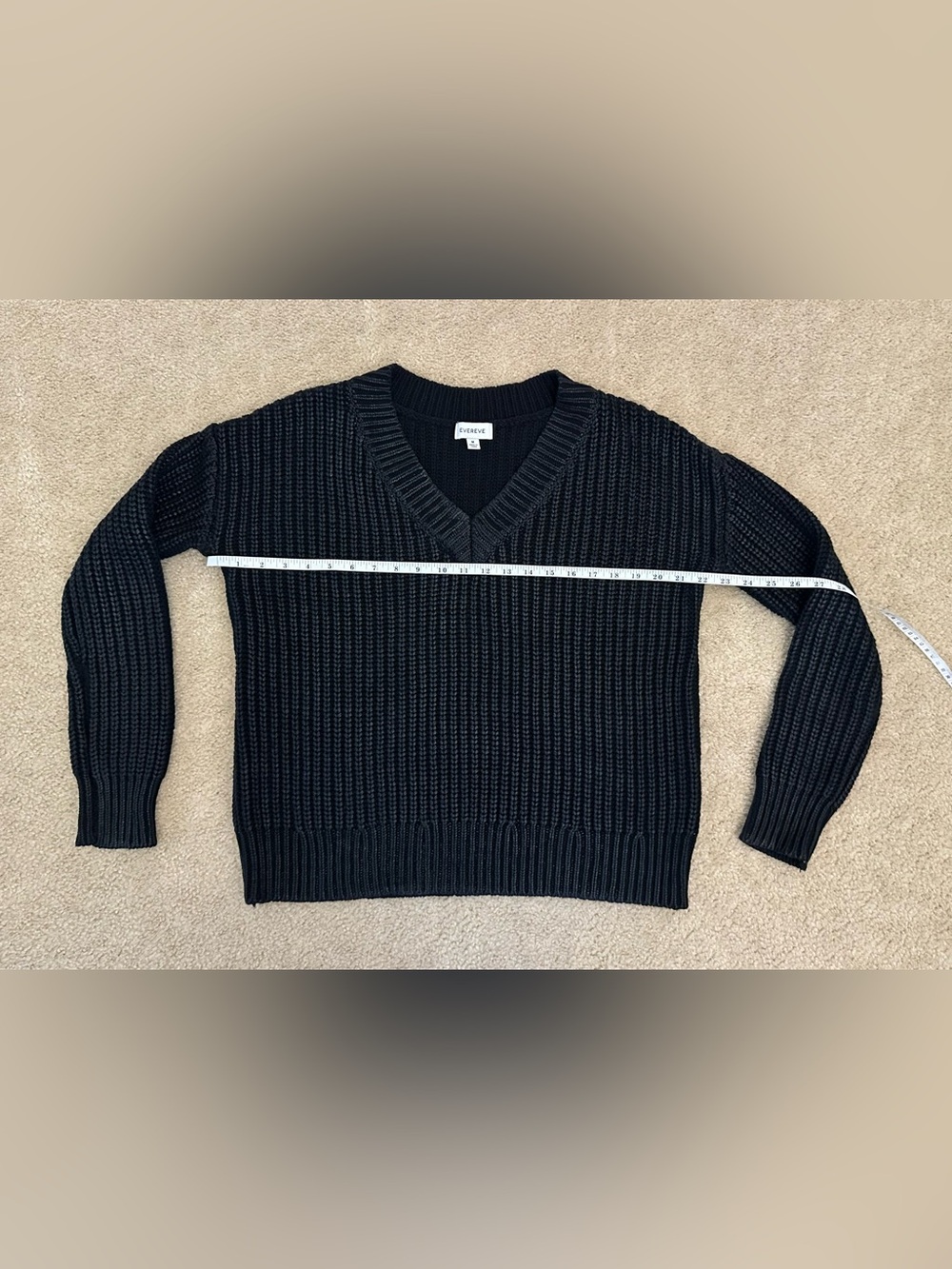 Evereve Women’s Black V-Neck Knit Pullover Sweater M Medium 10 12